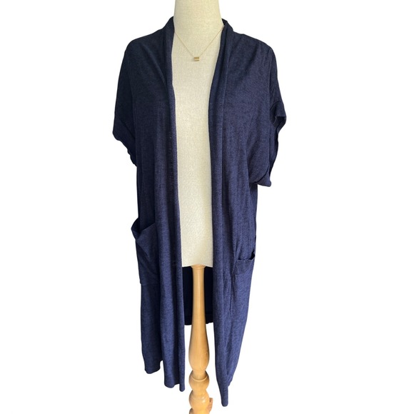 saturday sunday Sweaters - Anthropologie Navy Blue Long Cardigan OS Boho Coastal Grandma Travel Linen Blend